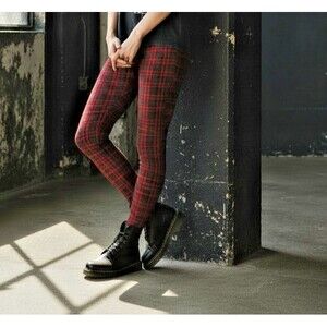 Westbound Red & Black Plaid Ponte Leggings/Pants Size M Grunge Punk Holiday